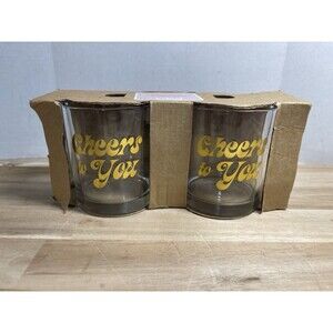 Set of Two Lowball Glasses Whiskey Coctail Clear Gold “Cheers To You” New In Box